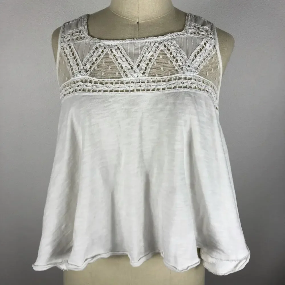 FREE PEOPLE White Cropped Lace‎ Tank Top S Festival